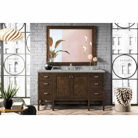 James Martin Vanities Addison 60in Single Vanity, Mid-Century Acacia w/ 3 CM Eternal Serena Quartz Top E444-V60S-MCA-3ESR